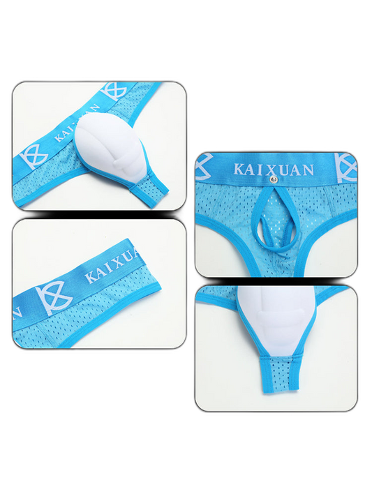2 Pack Men's Breathable Mesh Removable U-Shaped Pocket Thongs