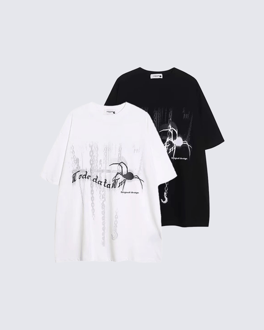 Gothic Chain Print Oversized Black T-Shirt