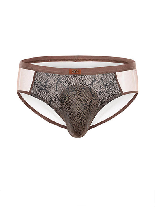 Men's Sexy Sheer Mesh Snake-Print Briefs
