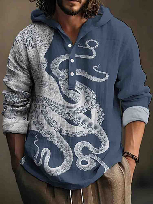 Deep Sea Octopus Graphic Printed Loose Hoodie