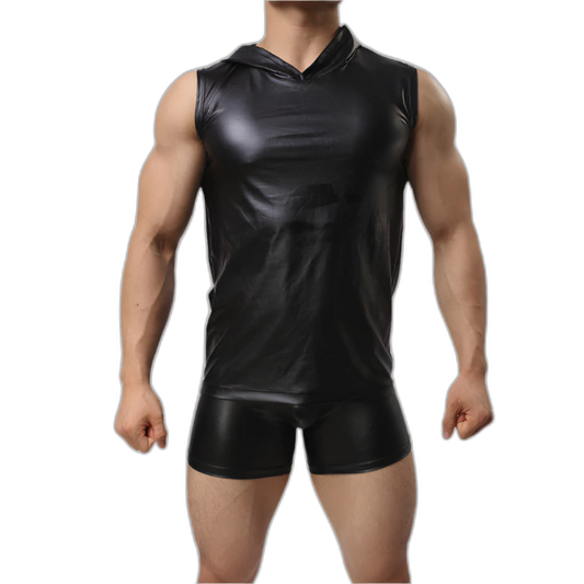 Hooded Leather Vest Set