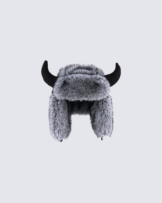 Horn Faux Mink Fur Trapper Hat