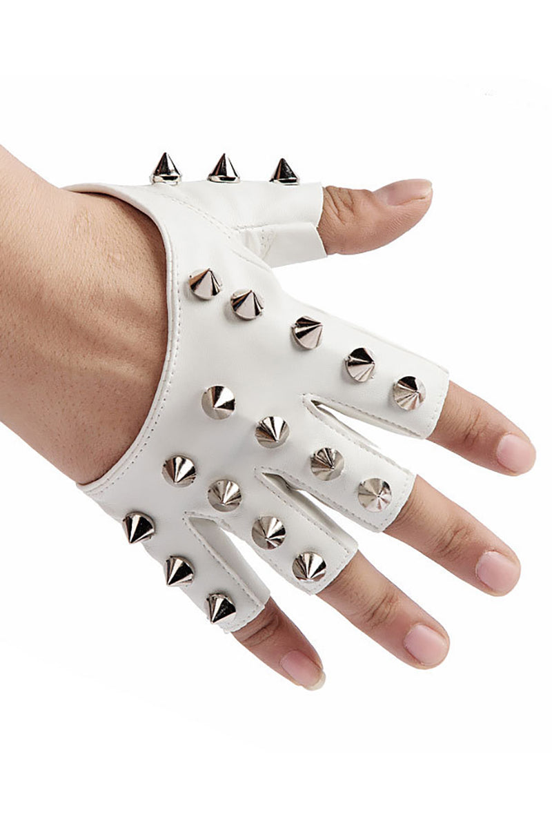 PU Leather Studded Half Finger Fingerless Gloves
