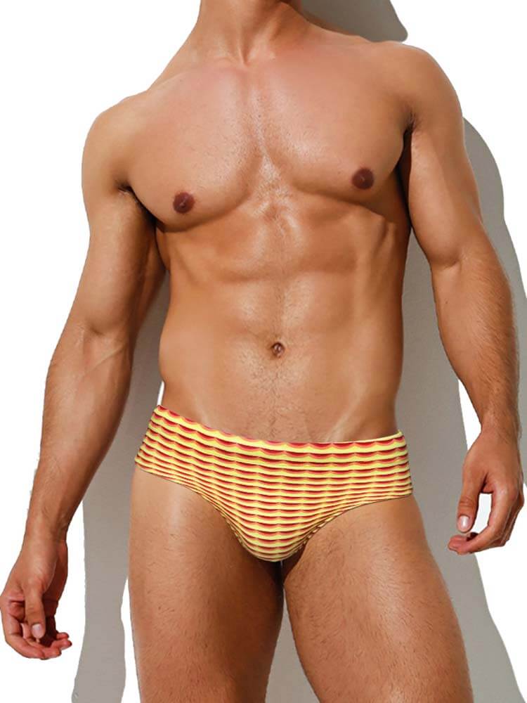 Men's Fashionable Wave Print Swim Briefs