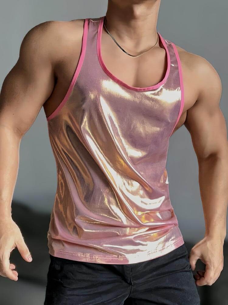 Men's Colorful Pink Sleeveless Sports Tank Top