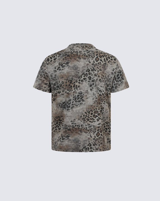 American High Street Style Leopard Print Fashion T-Shirt