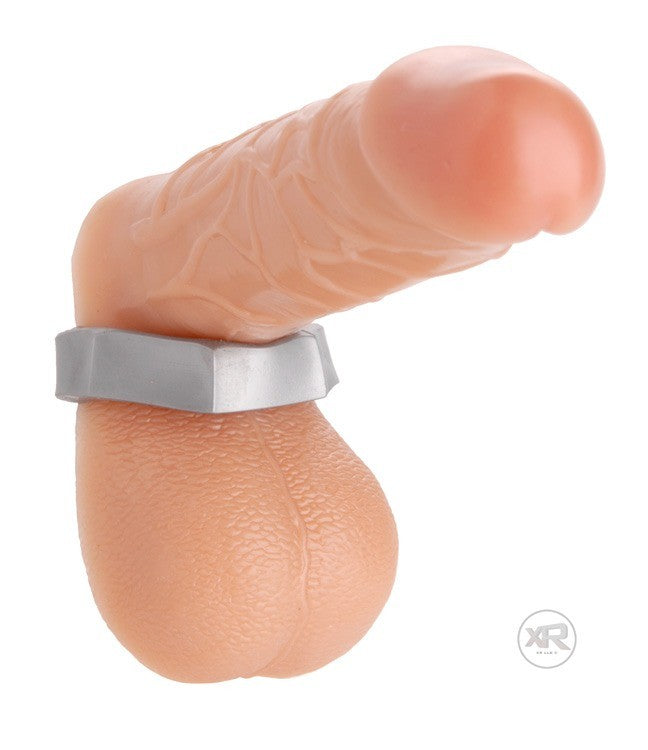 Silver Hex Cock Ring and Ball Stretcher