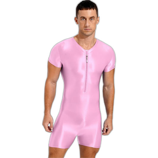 Neon Bold Glossy Zipper Men's Bodysuit
