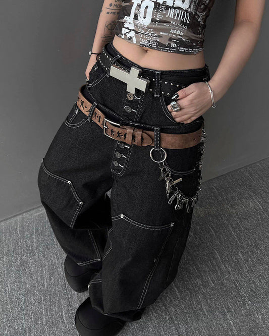 High Street Double Waistband Patchwork Pants