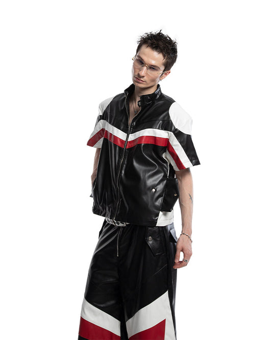 New Avant-Garde Racing Moto Contrast Panel PU Shirt