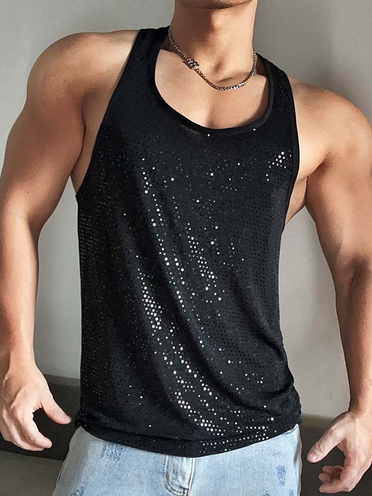 Men's Fashion Shiny Sequin Fitness Tank Top