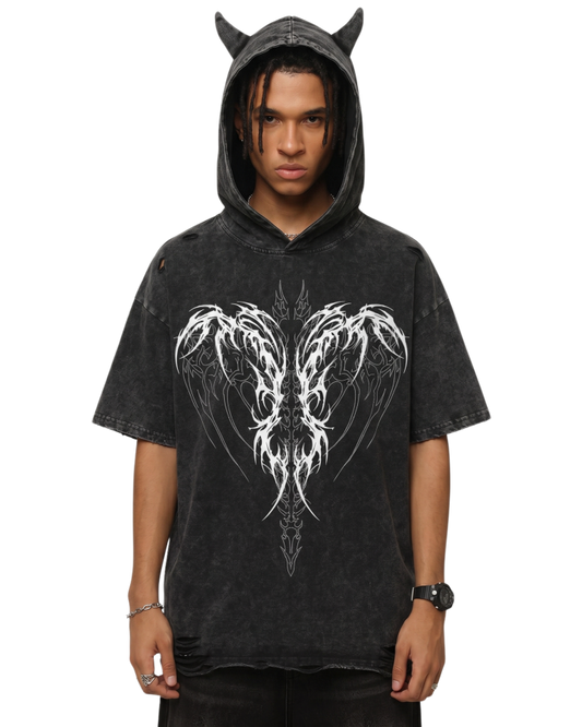 Vintage Washed Batwing Graphic Hoodie