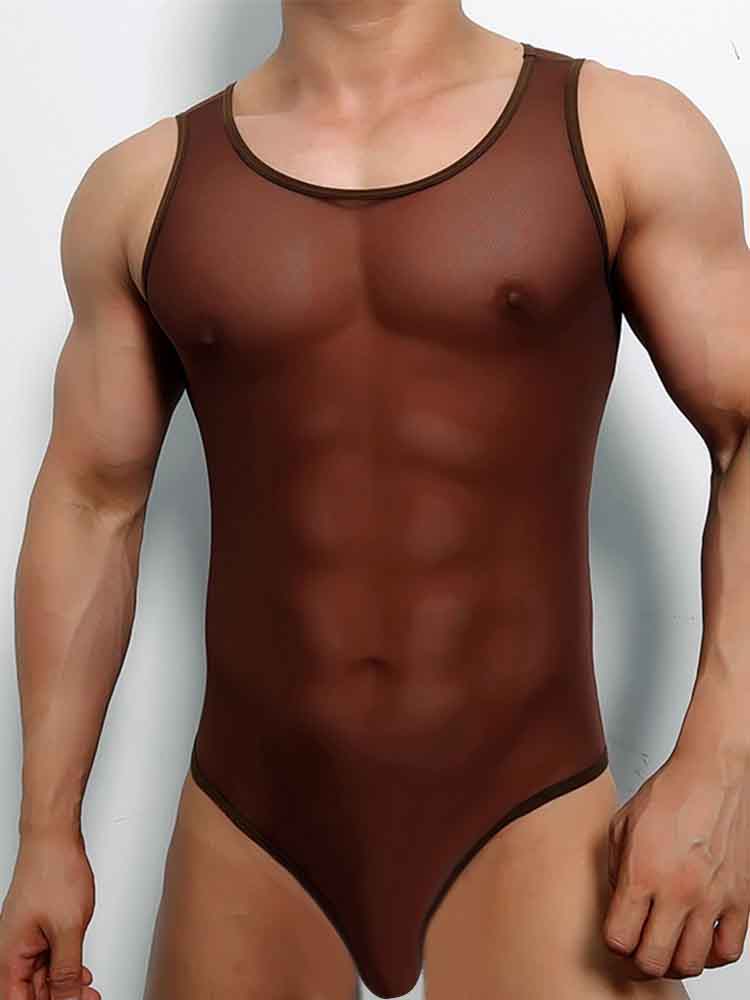 Men's Sexy Mesh Transparent Thin Bodysuit