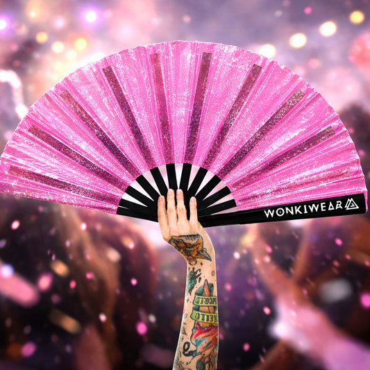 Transparent Pink Disco Glitter XL Festival Fan
