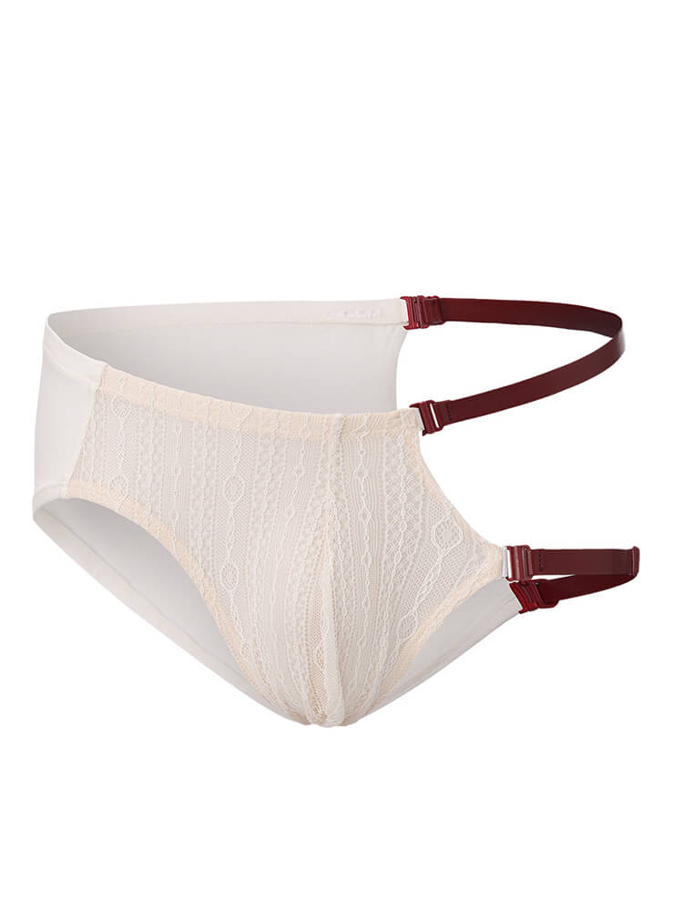 Men's Lace Panel Cutout Detachable Straps Briefs