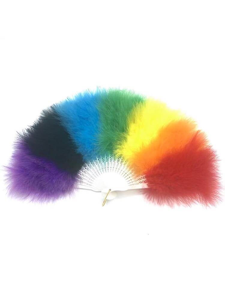 Rainbow Plush Pride Party Feather Fan