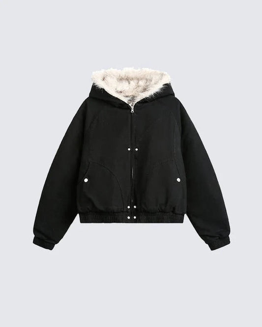 Camouflage Cargo Pants with Fur-Collar Jacket