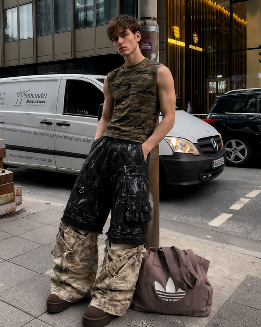 Retro Two-Tone Patchwork Split-Pocket Pants