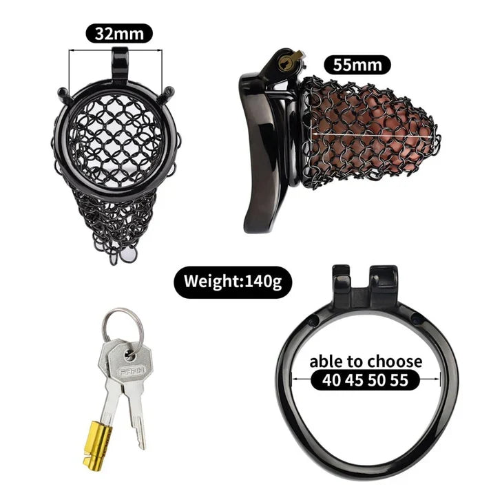 Black Soft Metal Mesh Chastity Cage | Flexible 304 Stainless Steel