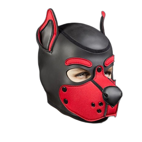 Mr S Leather Neoprene K9 Puppy Hood | Black/Red