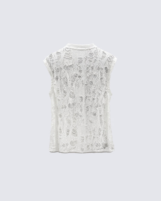 Gothic Distressed Mesh Sleeveless Top