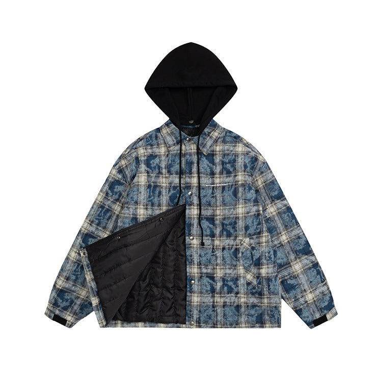 American Streetwear Hip-Hop Plaid Hoodie Jacket – Removable Hood, Cotton Lined