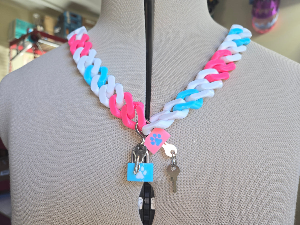 🔗 Multicolor Cuban Chain Necklace / Collar with Matching Padlock – Colorful, Personalized, Durable, & Stylish