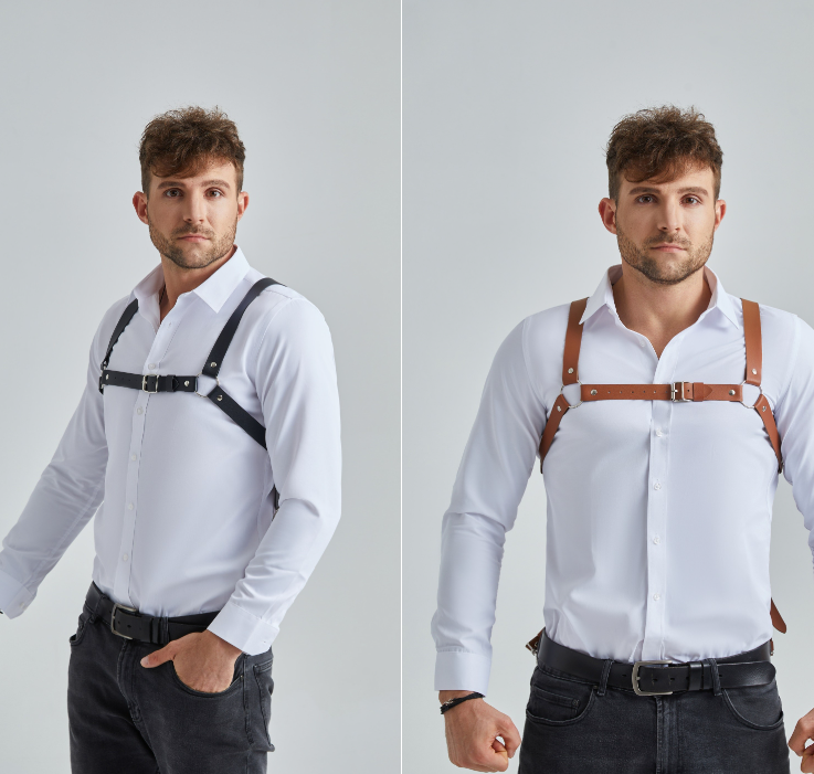 Men's Leather Harness Wearing Suit Adjustable Chest Harness