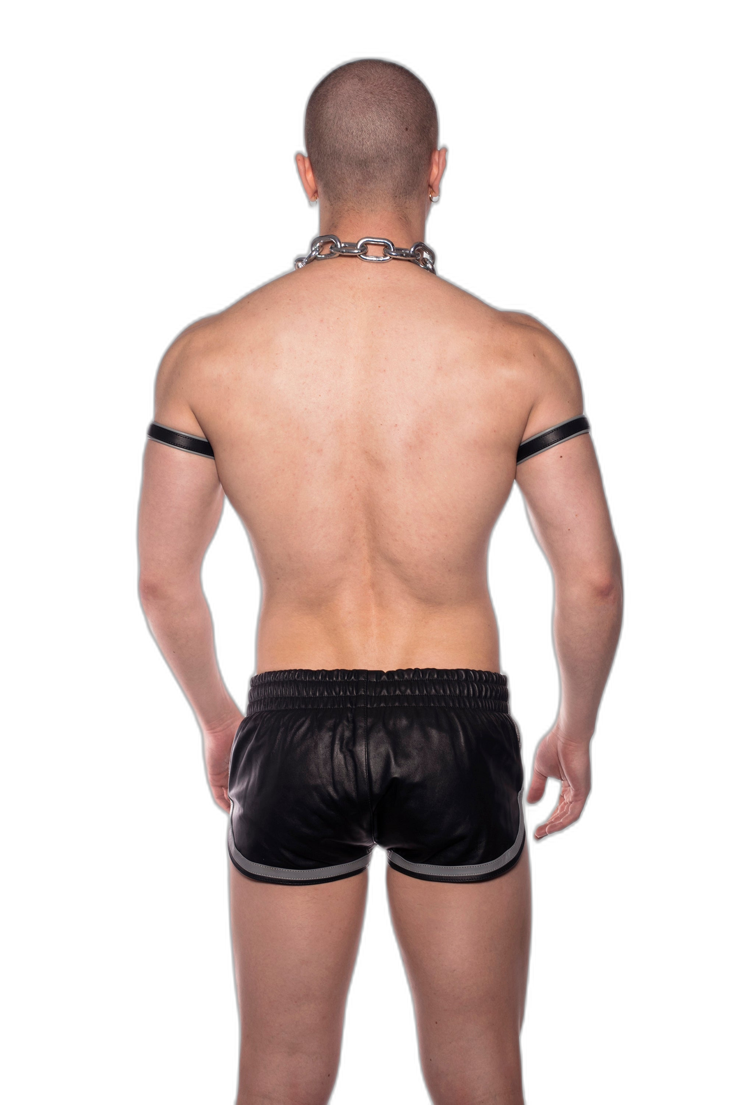 Prowler RED Leather Sports Shorts Grey Trim