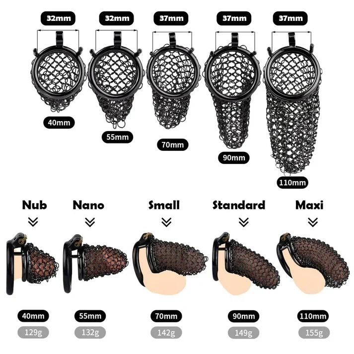 Black Soft Metal Mesh Chastity Cage | Flexible 304 Stainless Steel
