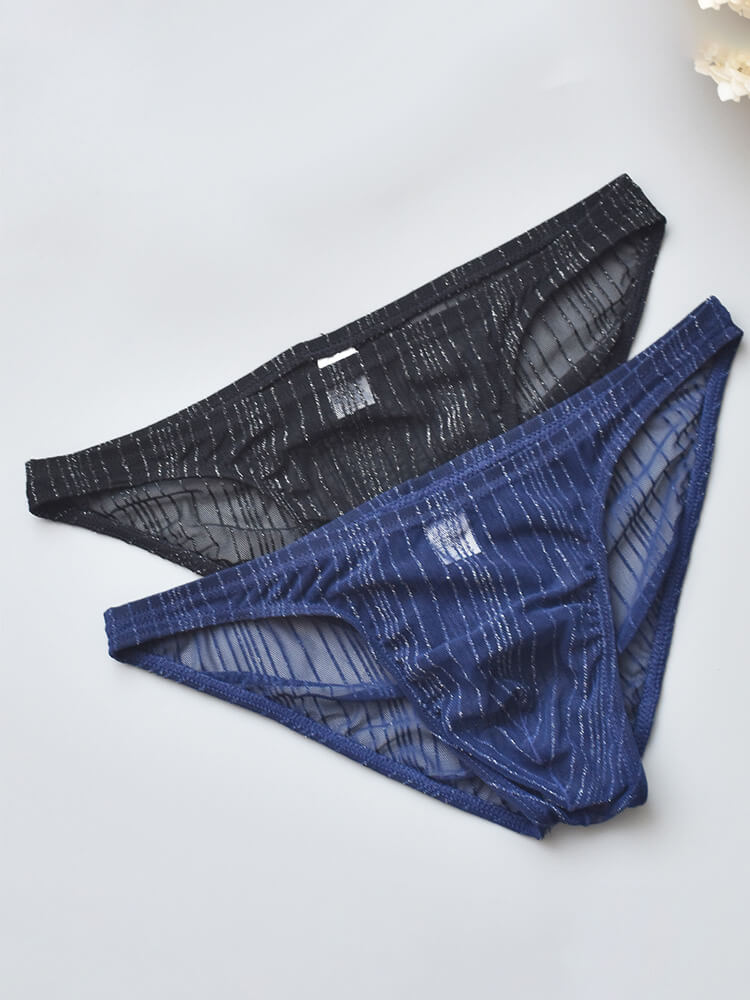 Men's Vertical Striped Mesh See-Through Briefs