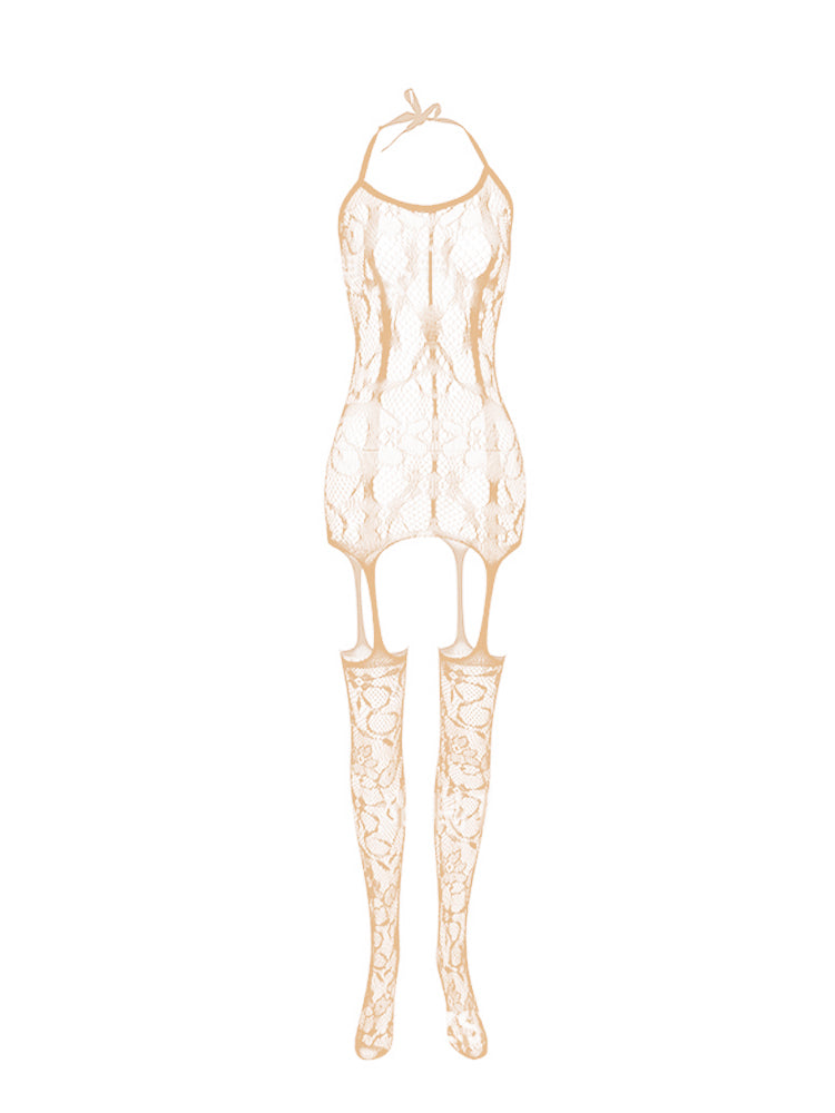 Erotic Open Crotch Jacquard Bodysuit