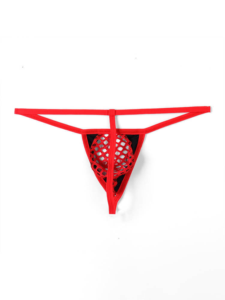 Men's Hollow Mesh Sexy Colorblock Thong