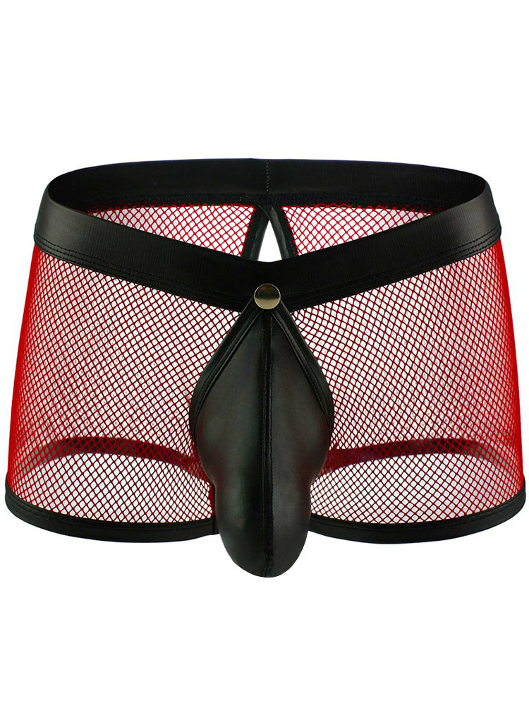 Men's Mesh Breathable Sexy Open-hole Fun Boxer Briefs