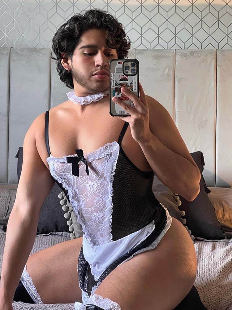 Men's Sexy Mesh Maid Uniform Set