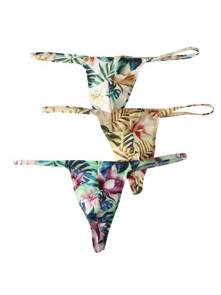 Men's Sexy Low-Rise Thin Straps Plant Pattern Thong