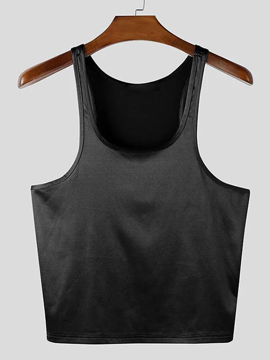 Men's Glossy High-Stretch Slim-Fit U-Neck Tank Top