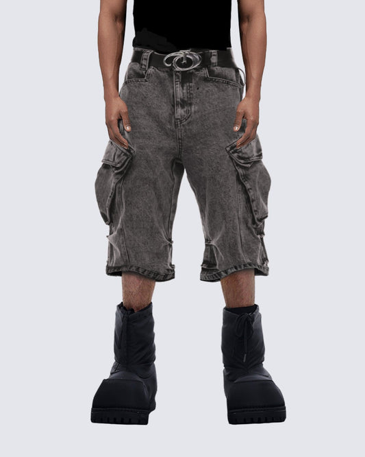 Grunge-Style Grey Cargo Shorts