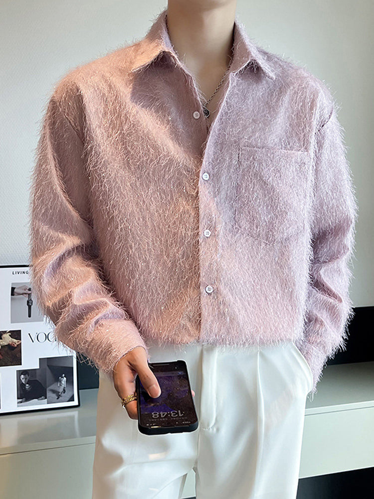 Men's Long-Sleeve Plain Fringed Shirt