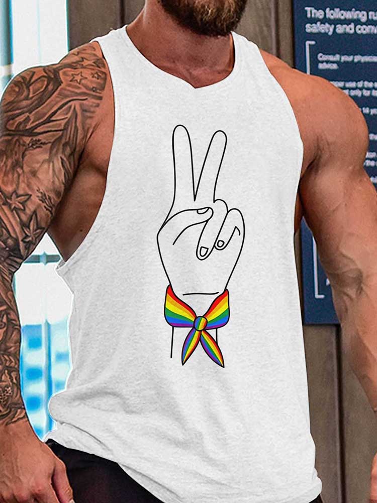 Men's V Gesture Rainbow Bracelet Print Tank Top