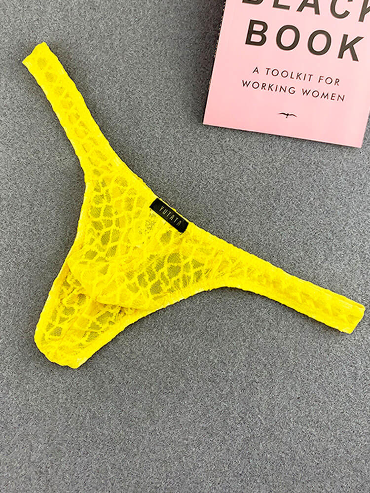 Men's Sexy Transparent Lace Mesh Solid Color Thong