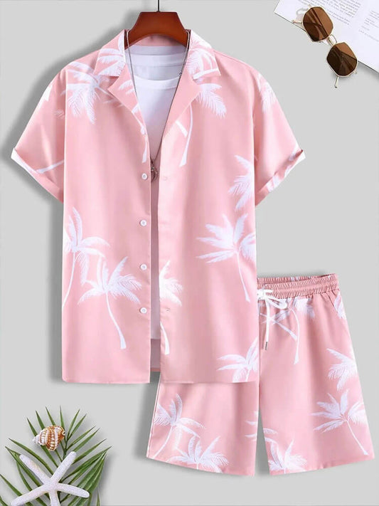 Men's Coconut Tree Print Casual Hawaiian Set