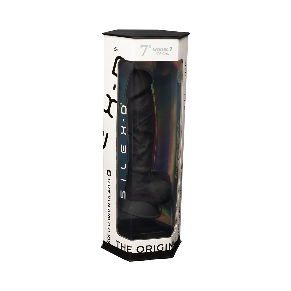 SilexD 7 inch Realistic Silicone Dual Density Dildo with Suction Cup and balls Black