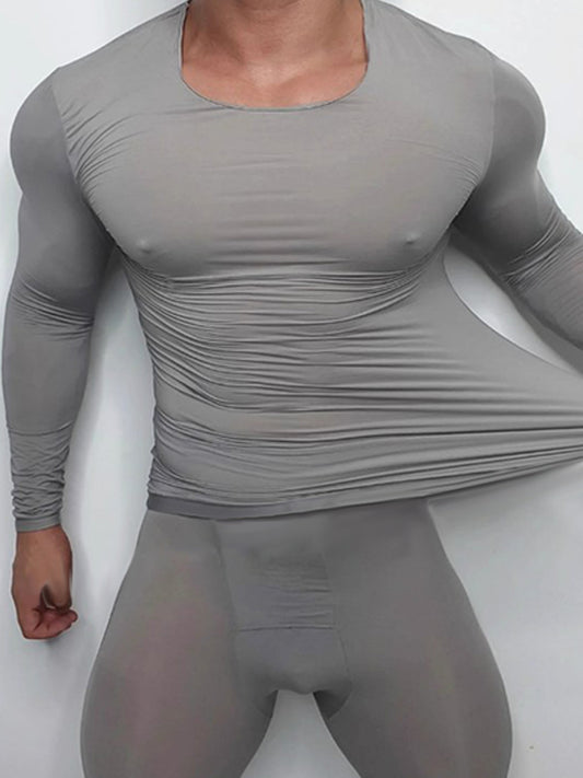 Men's Thin Seamless Top Pants Two-Piece Set