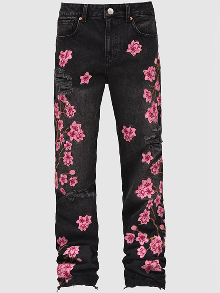 Men's Non-Stretch Embroidered Denim Jeans