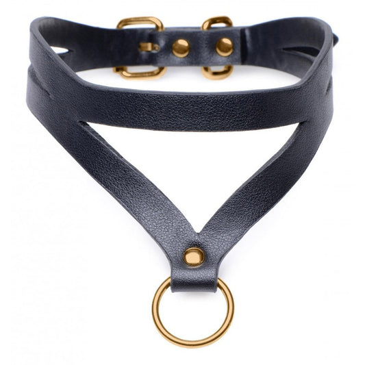 Bondage Baddie Black and Gold Collar with O-Ring