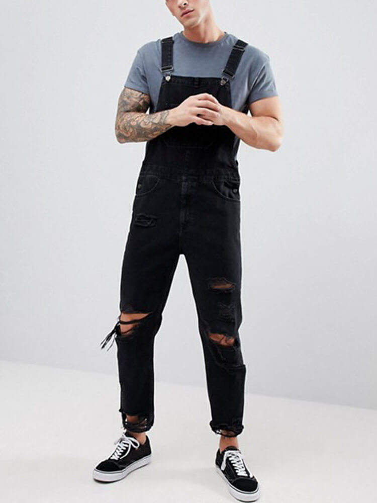 Men's Fashion Ripped Denim Overalls