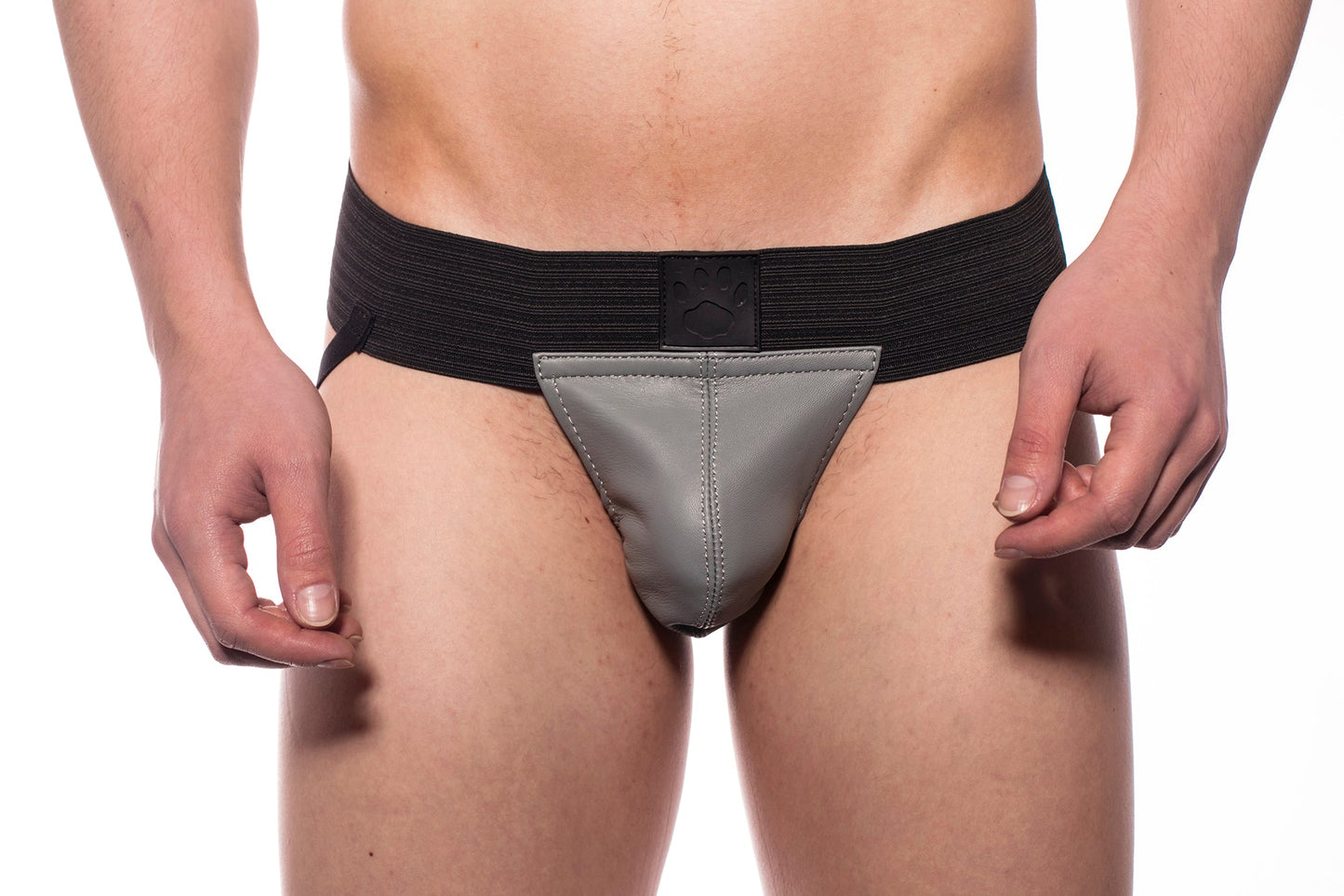 Prowler RED Leather Pouch Jock Black/Grey