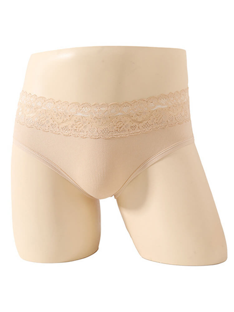 Men's Sexy Mid-Waist Lace-Trimmed Seamless Briefs