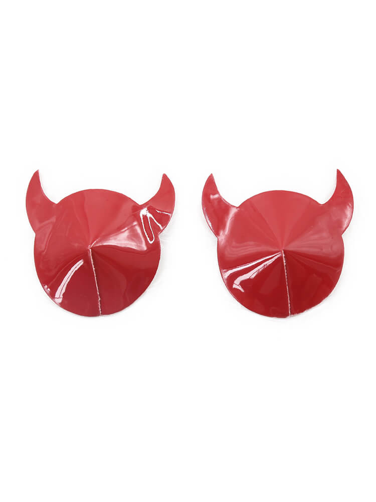 Men's Sexy Red Shiny Leather Ox Horn Nipple Covers